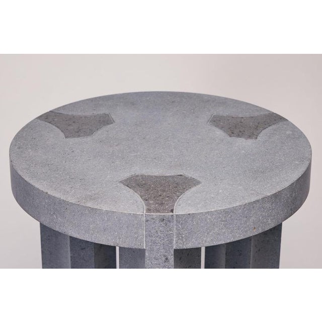 Unique custom basaltina marble carrara tall side table inlay, reda amalou design dimensions: ø 45 cm x h 75 cm. Saddle in...