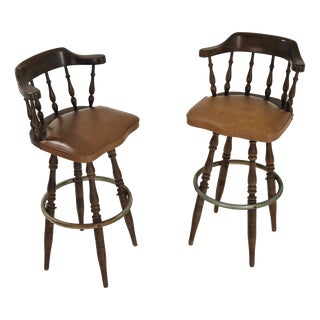 Vintage Italian Pizzetti Roma Wooden Stools, 1970s, Set of 2 For Sale