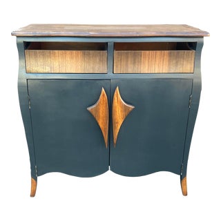 Mid 20th Century Vintage Wooden Dry Bar Cabinet in Black & Natural For Sale