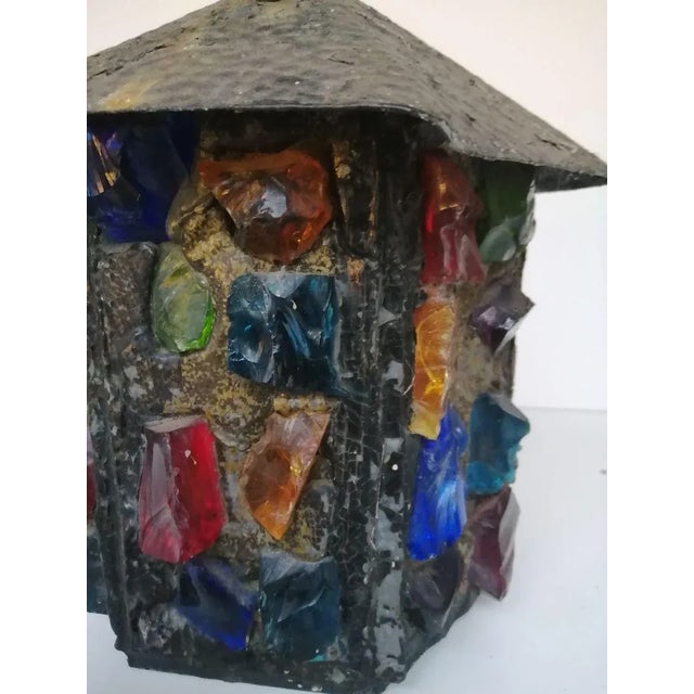 English Arts & Crafts Glass, Lead & Hammered Sheet Metal Porch Lantern by Peter Marsh, 1950s For Sale - Image 17 of 18