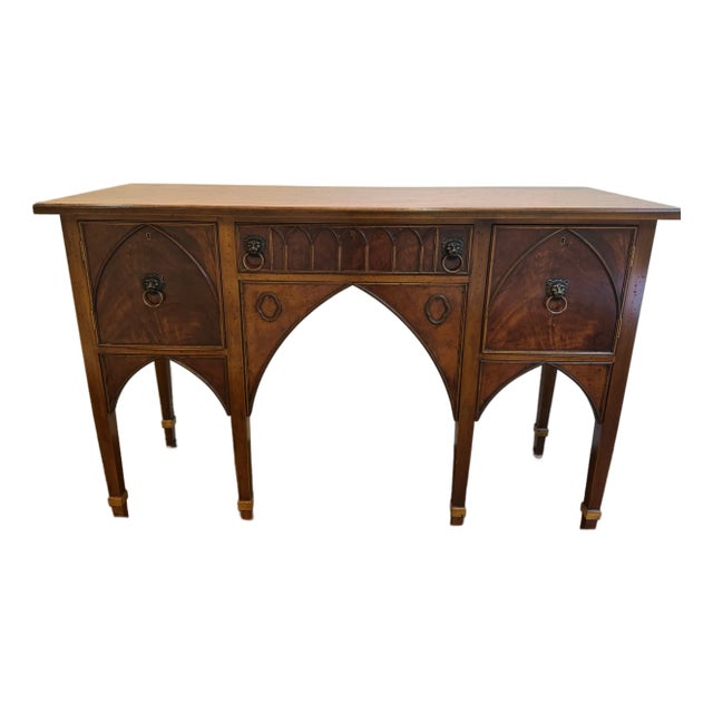 Stuart Swan Gothic Revival Mahogany Sideboard With Lion-Head Pulls & Keys For Sale