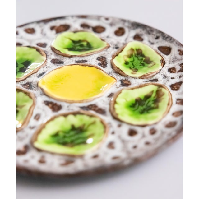 Vallauris Vintage French Green & Yellow Lemon Majolica Oyster Plate, After Vallauris For Sale - Image 4 of 5