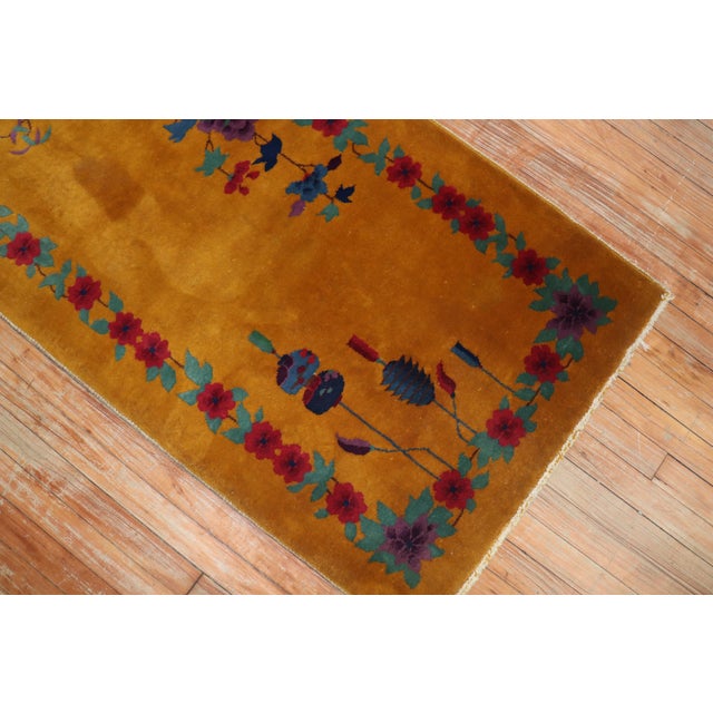 1930s 1930s Goldenrod Art Deco Chinese Scatter Size Rug For Sale - Image 5 of 6