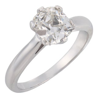 1950s Gia 1.09 Carat Old Mine Cut Diamond Platinum Solitaire Ring, Size 5.25 For Sale
