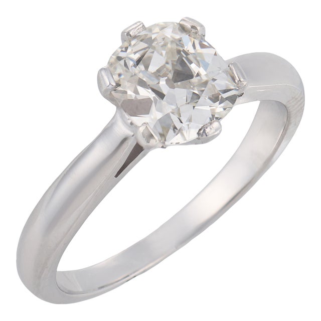 1950s Gia 1.09 Carat Old Mine Cut Diamond Platinum Solitaire Ring, Size 5.25 For Sale