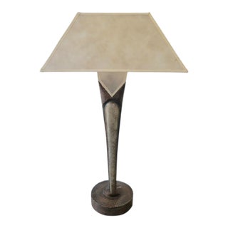 1960s Sculptural Mid Century Modern Postmodern Textured Bronze Tapered Table Lamp For Sale