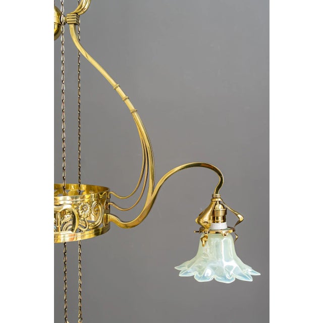 Jugendstil Adjustable Floral Chandelier with Opaline Glass Shades, 1910 For Sale - Image 15 of 18