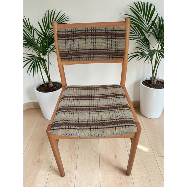 Mid-Century Modern East German Beech Dining Chairs with Plaid Upholstery, 1980s, Set of 2 For Sale - Image 12 of 18