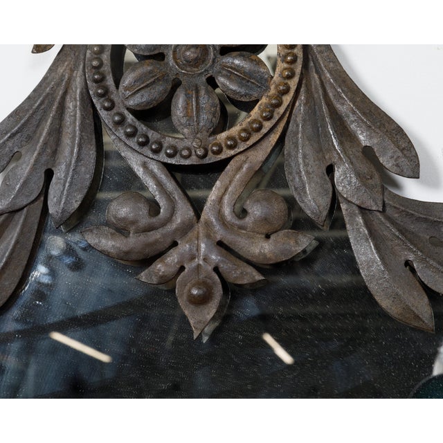Spanish 19th Century Metal Wall Mirror with Rosettes, Foliage and Dark Patina For Sale - Image 9 of 12