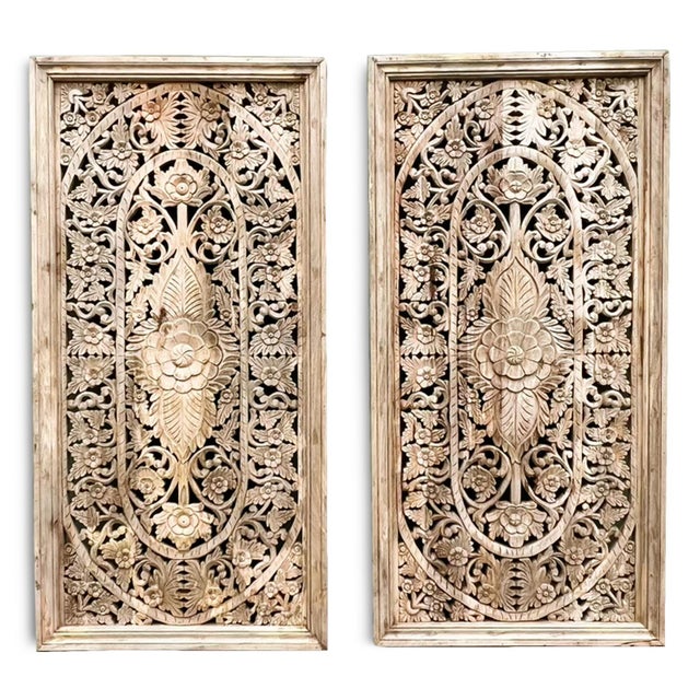 Boho Chic Vintage Floral Carved Wood Panel Wall Decor For Sale - Image 3 of 8