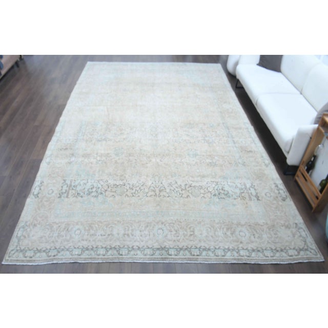 1970s Vintage Persian Handmade Wool Cotton Light Tan Area Rug For Sale - Image 4 of 10