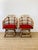 Vintage 1960s Pair of Rattan Chairs made of natural rattan / bamboo leather wrapped joints red seat cushions great vintage...