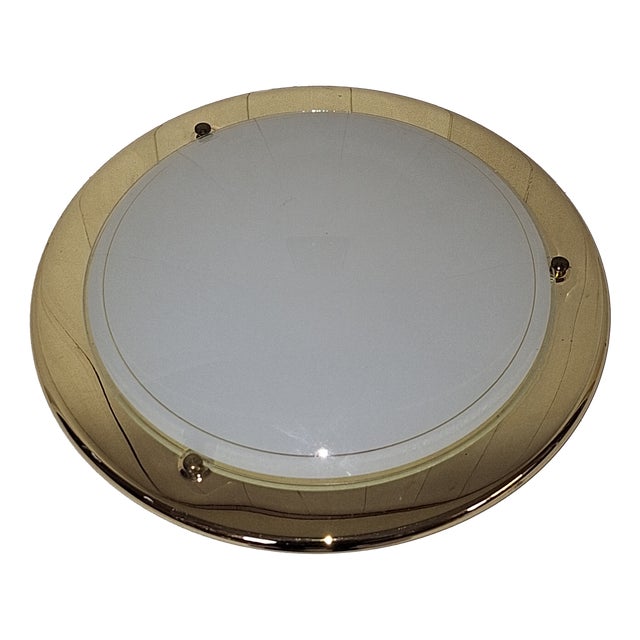 Vintage Ceiling Lamp with Brass Frame and Frosted Glass Shade by Hufnagel Leuchten, 2000s For Sale