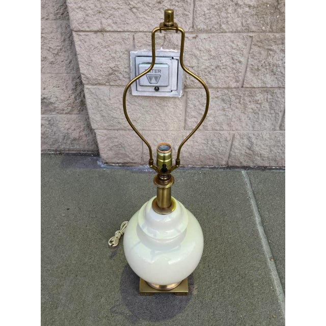 Hollywood Regency Porcelain Ginger Jar Lamp Greek Key Solid Brass Base For Sale - Image 9 of 13