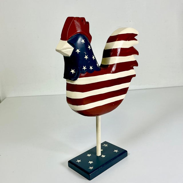 Ruby Red 1980s Vintage Americana Arts & Crafts Boho Chic Painted Wooden Chicken Figural Holiday Accent - 4th of July For Sale - Image 8 of 12