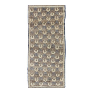 Light Brown, Gray-Blue, and Cream Turkish Tulu Vintage Rug With Latticework 2'9"x6'6" For Sale