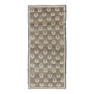 Light Brown, Gray-Blue, and Cream Turkish Tulu Vintage Rug With Latticework 2'9"x6'6"