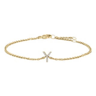 10K Yellow Gold Diamond Accent "Y" Initial Charm and Link Bracelet For Sale