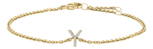10K Yellow Gold Diamond Accent "Y" Initial Charm and Link Bracelet