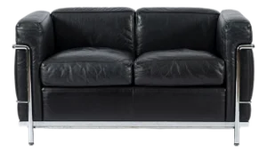 Authentic Cassina Lc2 Black Leather Two-Seat Sofa by Le Corbusier 1994