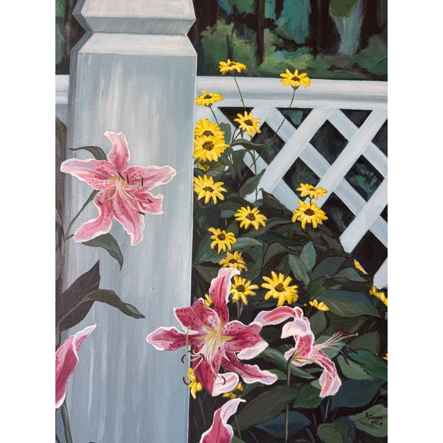 1980s 1980’s K. Jensen McCoy “Tropical Garden Entrance” Oil on Canvas Painting, Framed For Sale - Image 5 of 11