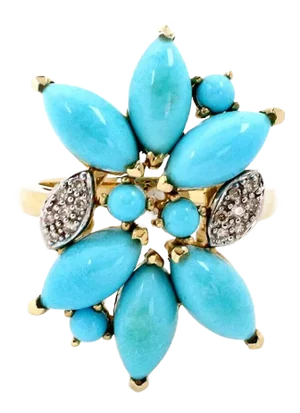 Turquoise & Diamond 14k Two Tone Gold Floral Ring