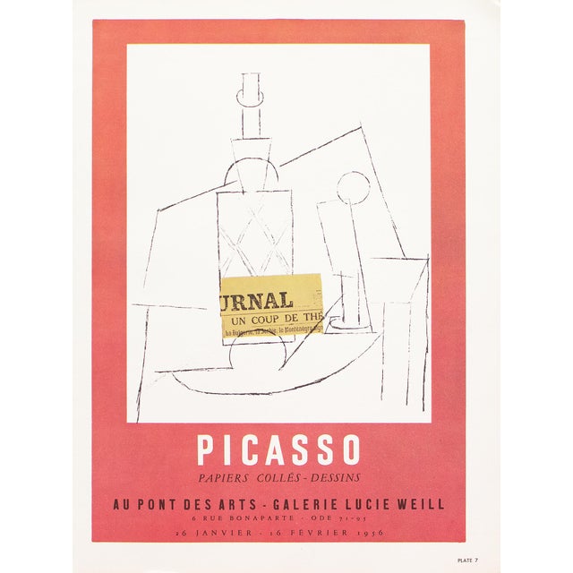 An excellent full-color reproduction poster after the poster by Pablo Picasso "Collages by Picasso at the Lucie Weill...