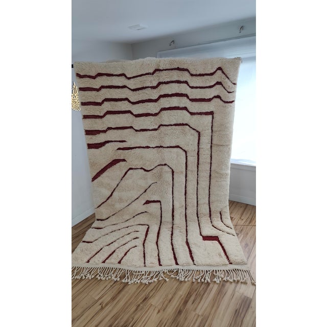 Handmade Moroccan Beni Mrirt Rug, Ivory Oxblood Topographic, 9'9" X 6'8" For Sale - Image 10 of 15