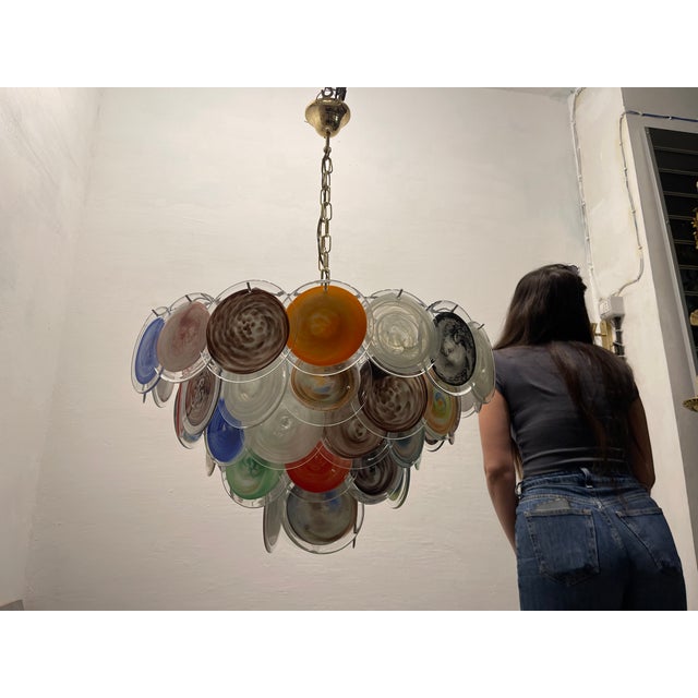Large Space Age Murano Disc Glass Chandelier, 1970s For Sale - Image 11 of 14