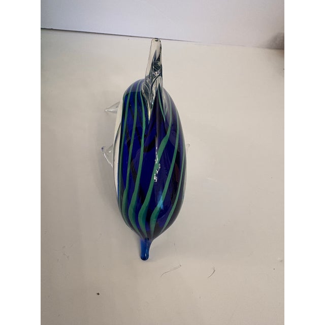 Vintage Blue-N-Green Striped Murano Style Hand Blown Glass Dolphin For Sale In Boise - Image 6 of 7