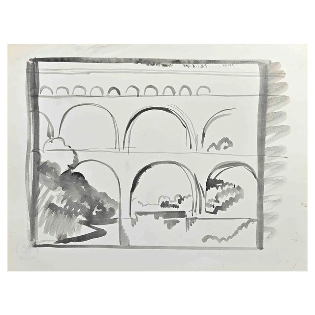 Hermann Paul, The Bridge, Watercolor, Early 20th Century For Sale