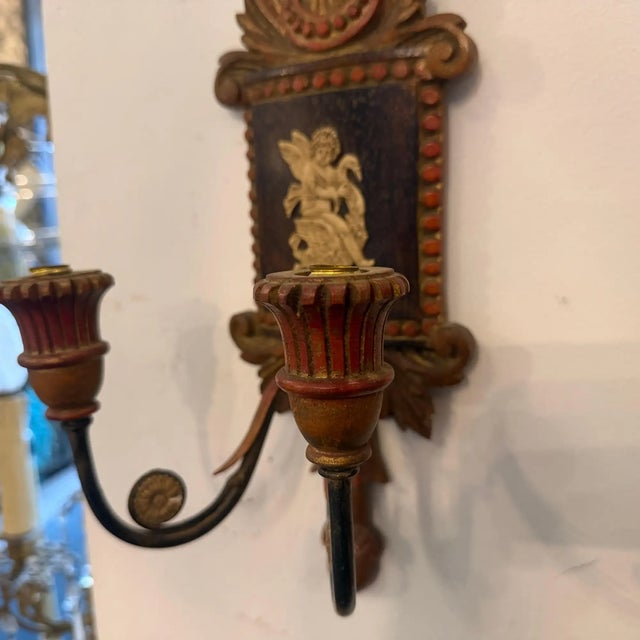 1950s Neo Classic Style Lacquered Wood Florentine Wall Sconces - Set of 2 For Sale - Image 10 of 13