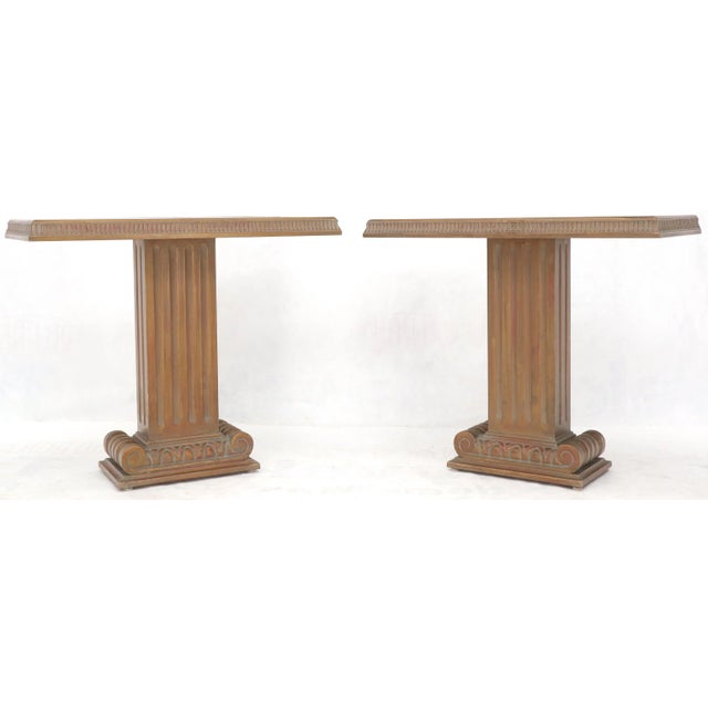 Black Reverse Painted Glass Tops Single Pedestal Side Occasional Tables - a Pair For Sale - Image 8 of 13