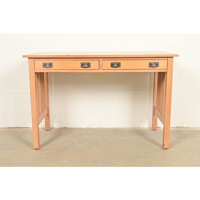 L. & J.G. Stickley, Inc. Stickley Mission Oak Arts & Crafts Spindle Writing Desk or Library Table For Sale - Image 4 of 11