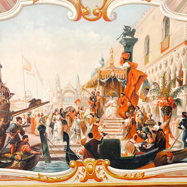 A sweeping, grand-scale depiction of Venice in its golden age, this architectural artwork captures a vibrant festival...