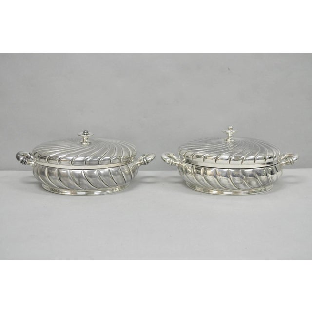 Victorian Antique Victorian Meriden B Co Spiral Swirl Silver Plated Covered Serving Dish Tureen - a Pair For Sale - Image 3 of 18