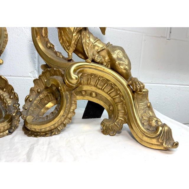 Antique Heavy Pair of Louis XV Style Gilt Bronze Female Sphinx Chenets Andirons For Sale - Image 15 of 17