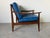 Mid Century Ib Kofod Larsen Style Scandinavian Lounge Chair With Blue Leather Cushions For Sale - Image 10 of 18
