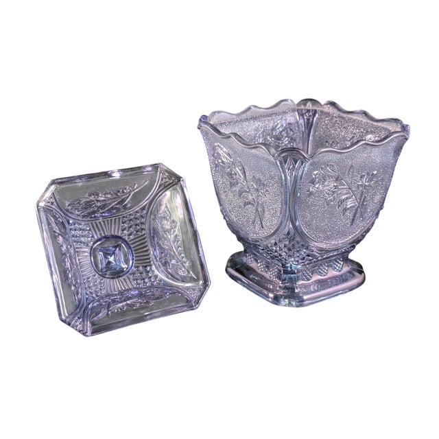 This lidded candy dish has a nice iridescent finish, pale purple in color. Made by Imperial Glass Company in the 1960's...