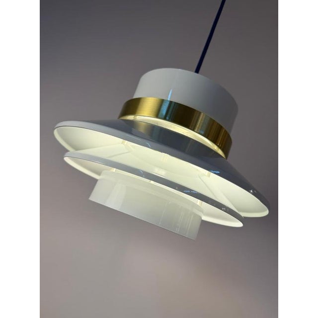 Danish High-Gloss White Brass Pendant Lamp For Sale - Image 4 of 11