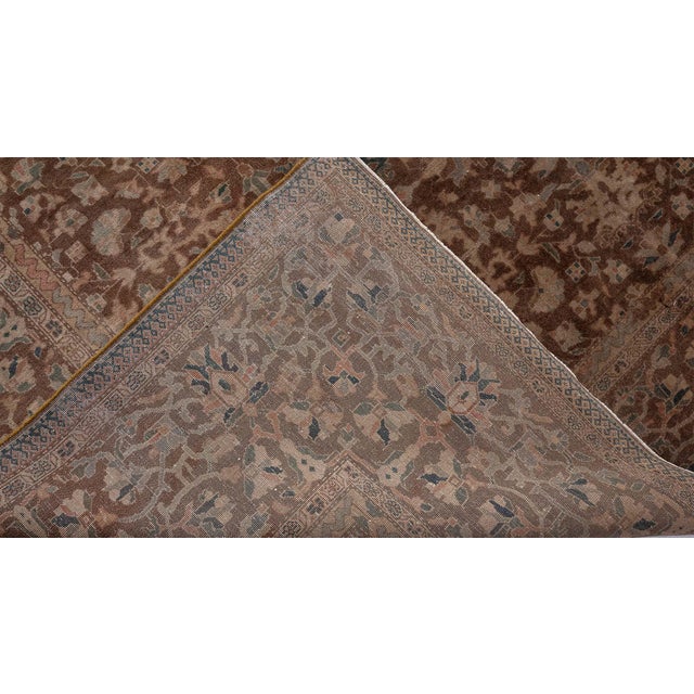 Beige Antique Persian Sarouk Botanic Brown Handmade Wool Rug For Sale - Image 8 of 9