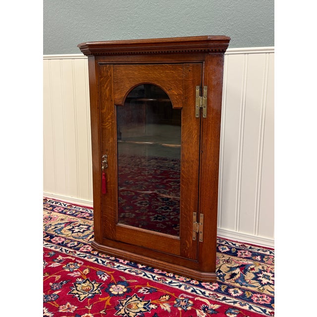 Beautiful Antique English Jacobean Oak Hanging Wall or Freestanding Corner Cabinet, Medicine or Spice Cabinet with...