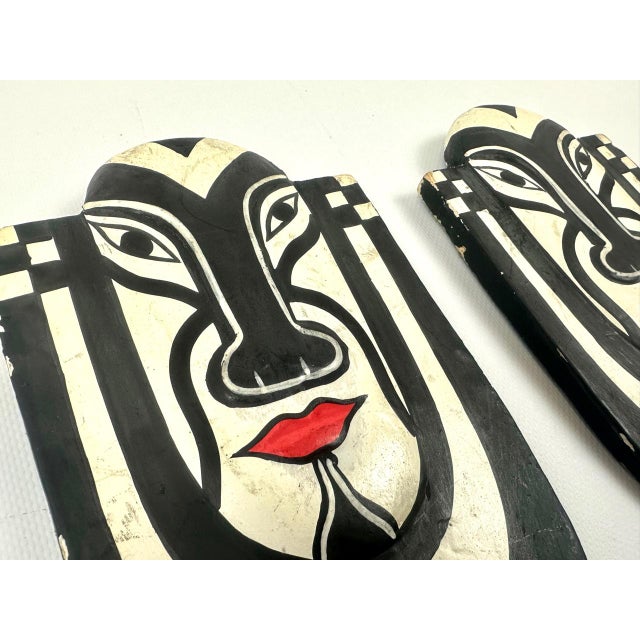 Carved and Painted Wood Masks from Bali, Set of 2 For Sale - Image 3 of 9