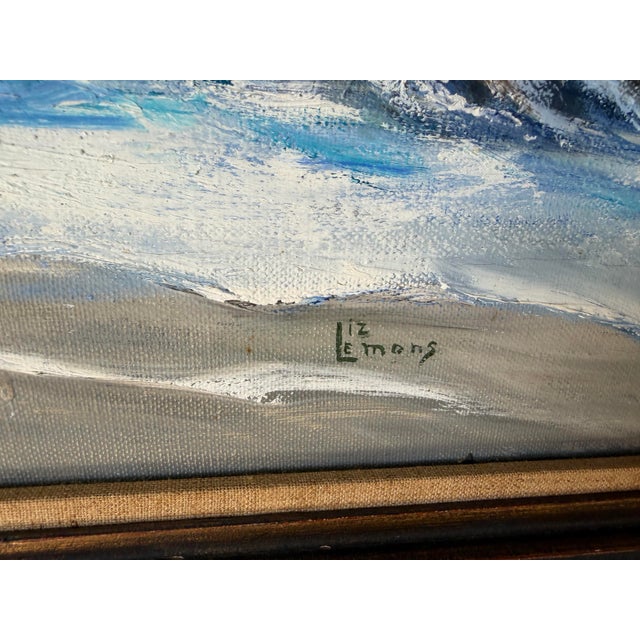 1970’s Liz Lemons Impressionist Coastal Landscape Oil on Canvas, Framed For Sale - Image 9 of 12
