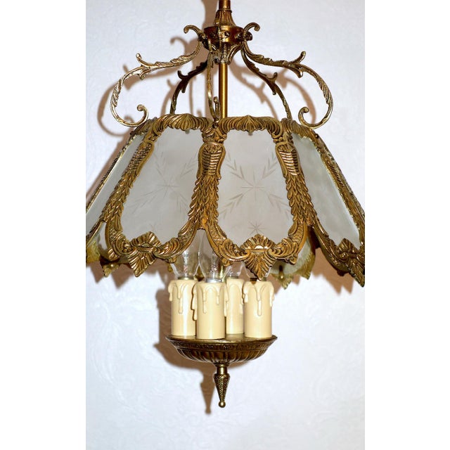 Metal Antique French Brass and Glass Chandelier from Unbekannt, 1930s For Sale - Image 7 of 10