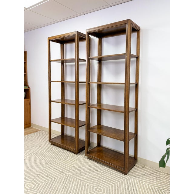 Mid-Century Modern Drexel MCM Transitional Bookcase Pair Solid Wood Vintage Mid-Century Storage, Attributed For Sale - Image 3 of 14