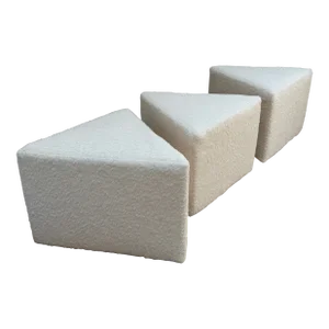 Vintage White Boucle Triangle Stools- Set of 3