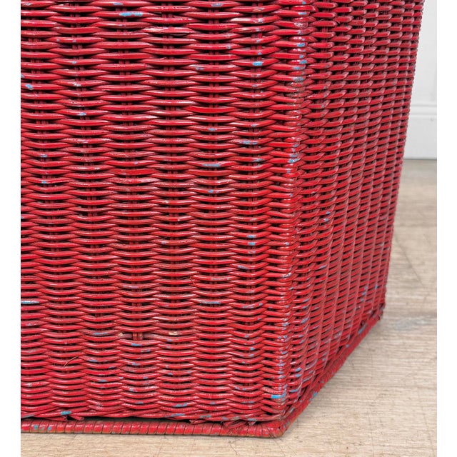 Vintage Coastal Boho Red Wicker Octagonal Basket Hamper For Sale - Image 9 of 10