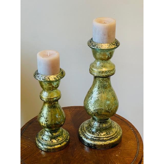 Large Green Glass Bowl & Candleholders, Spain For Sale - Image 11 of 13