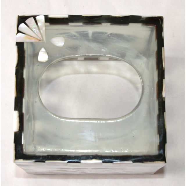 Late 20th Century Coastal Acrylic Mother of Pearl Seascape Tissue Box Cover For Sale - Image 10 of 14